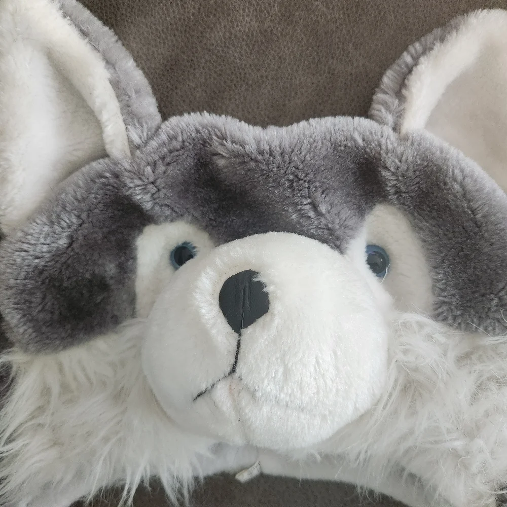 Two Animal Beanies‎ Pom Poms Plush Wolf Reindeer Sparkle Glitter Winter Snow